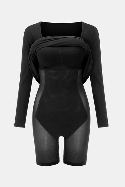 Sculpting Shapewear Square Neck Long Sleeve Maxi Dress