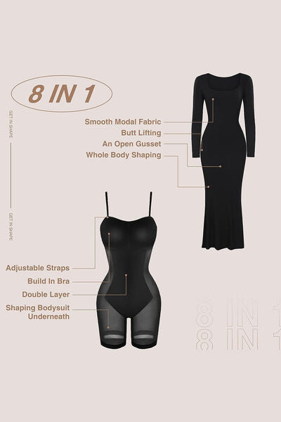 Sculpting Shapewear Square Neck Long Sleeve Maxi Dress