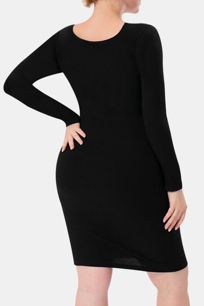 Luxe Full Size Built-In Shapewear Square Neck Long Sleeve Dress