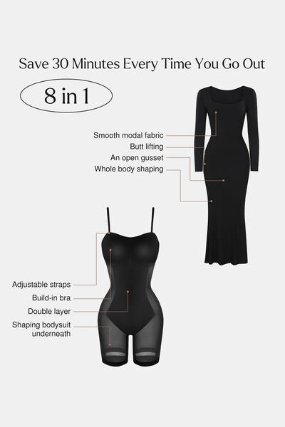 Sculpting Shapewear Square Neck Long Sleeve Maxi Dress