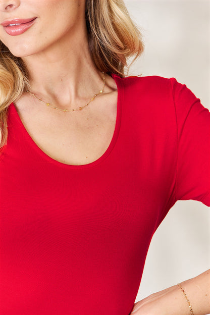 Sculpting Round Neck Short Sleeve Basic Bodysuit in Multi Colors