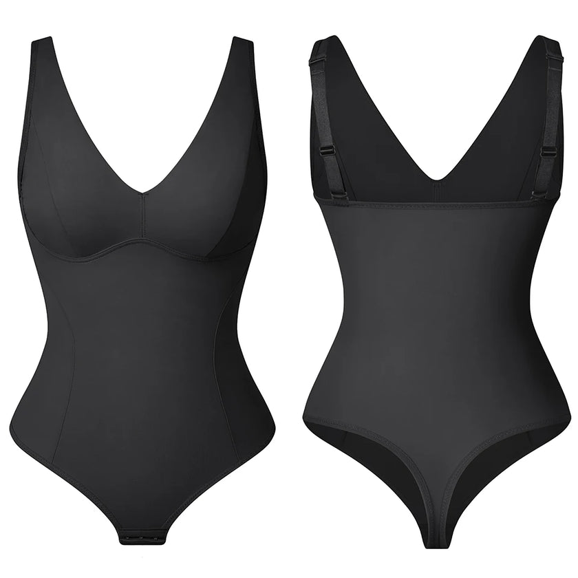Shapewear Bodysuit Thong Shaper for Women Waist Trainer Body Shaper Deep V Neck Slimming Underwear Built-in Bra Camisoles Tops
