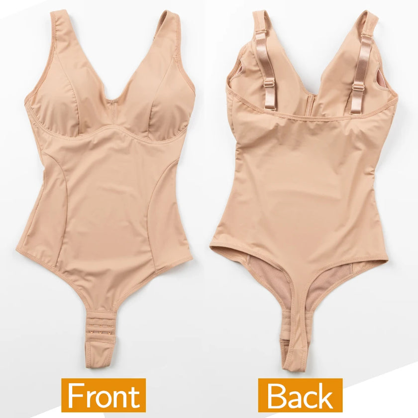 Shapewear Bodysuit Thong Shaper for Women Waist Trainer Body Shaper Deep V Neck Slimming Underwear Built-in Bra Camisoles Tops