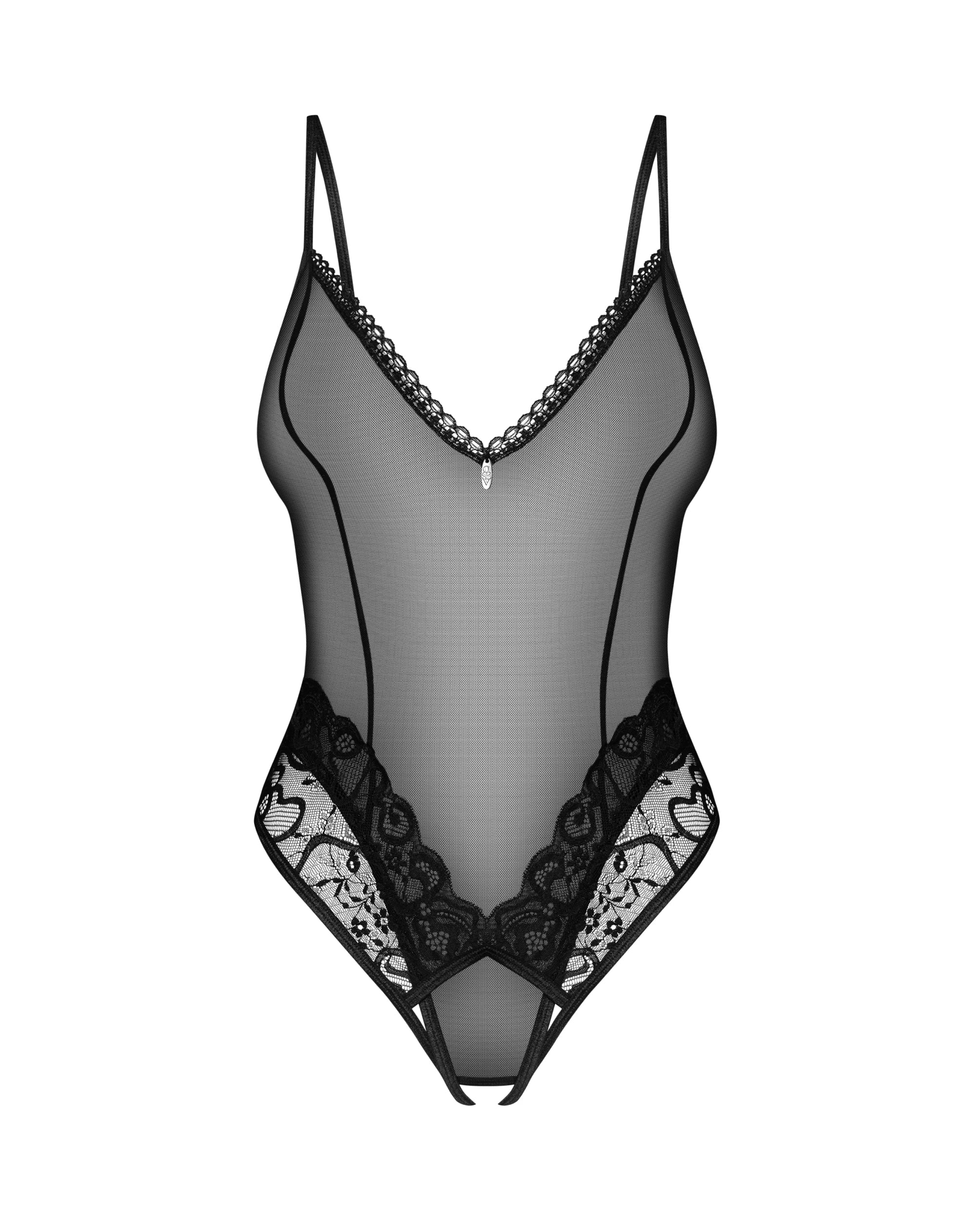 Sheer High Leg Crotchless Lace Bodysuit Blomentis - SlayShape