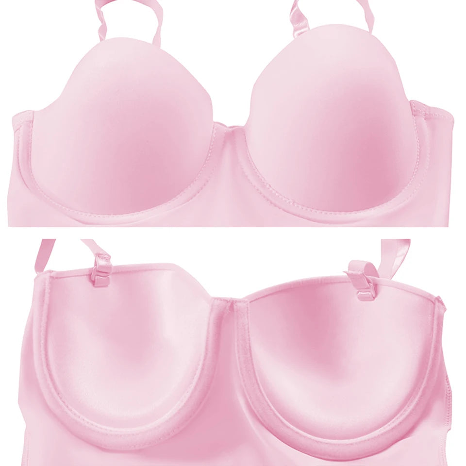 Slimming Full Length Shapewear Slips Nude Straight Tube Dress Body Shaper Women Skinny Under Dresses Underwire Cup Black