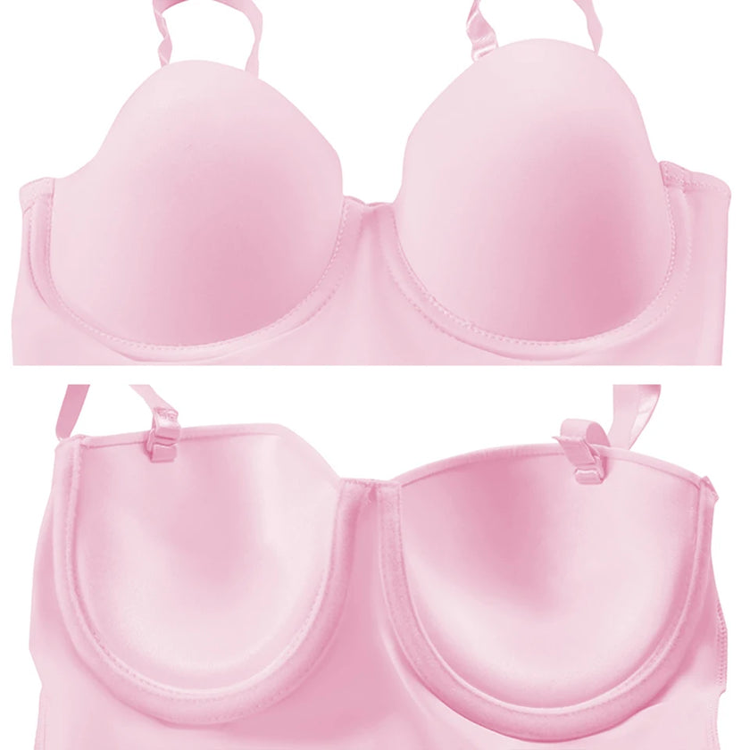 Slimming Full Length Shapewear Slips Nude Straight Tube Dress Body Shaper Women Skinny Under Dresses Underwire Cup Black