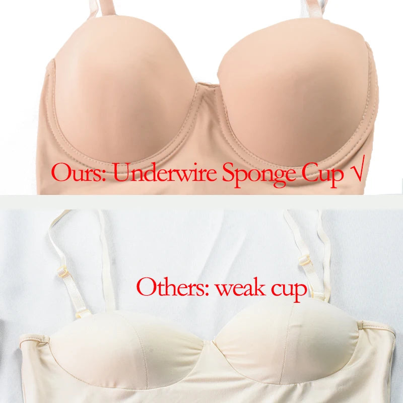 Slimming Full Length Shapewear Slips Nude Straight Tube Dress Body Shaper Women Skinny Under Dresses Underwire Cup Black