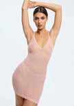Sheer Mesh Lace Trim Slip Dress Blush Lotus Rosewater - SlayShape